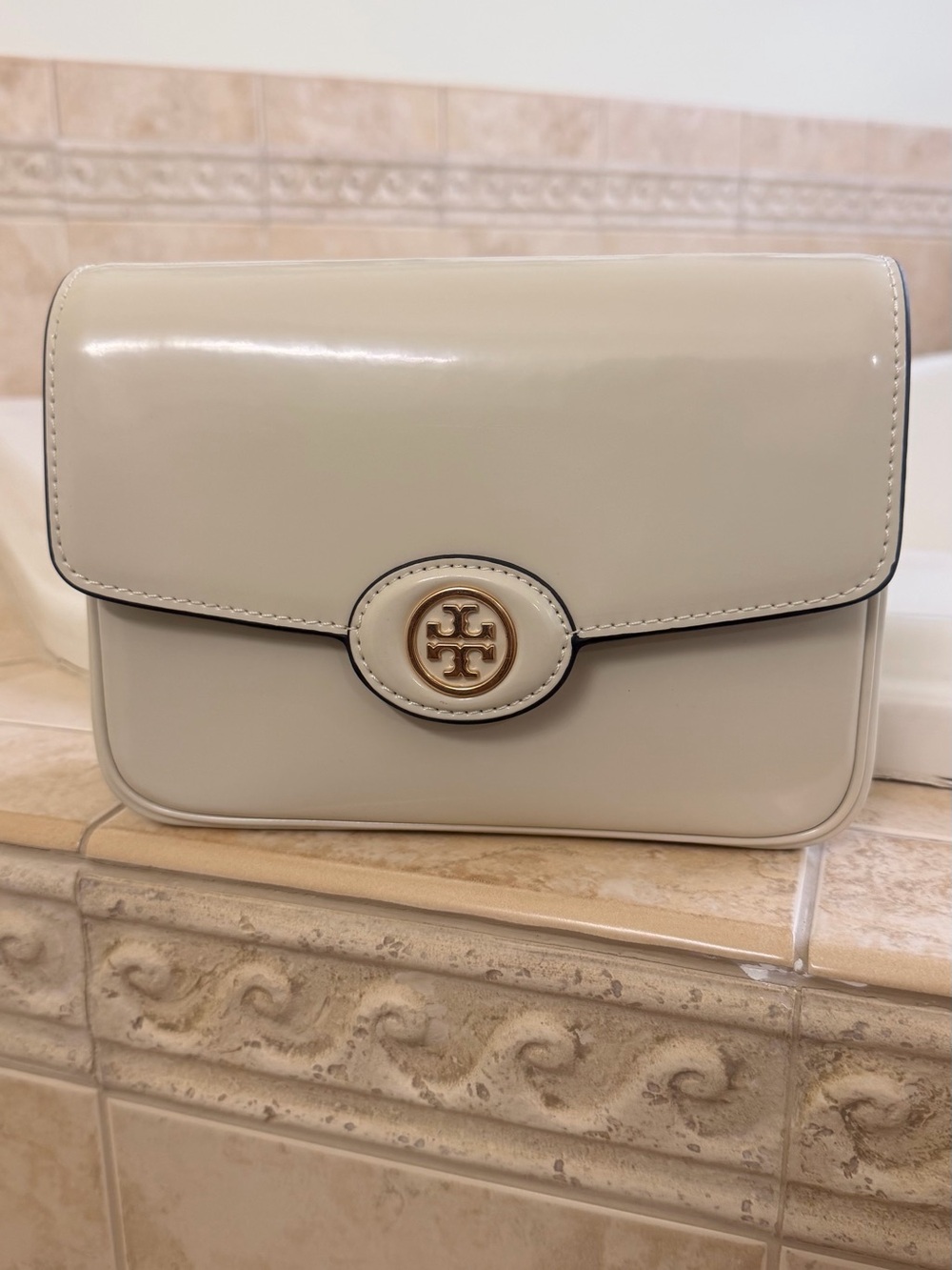 Tory Burch Cream Patent Leather Crossbody Bag